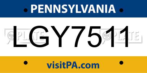 LGY7511 Pennsylvania License Plate