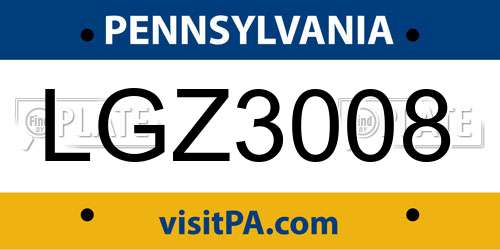 LGZ3008 Pennsylvania License Plate