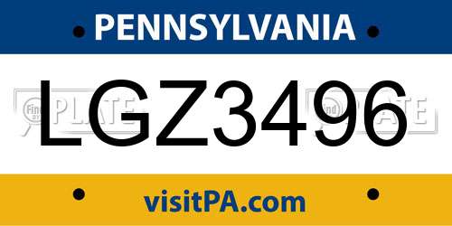 LGZ3496 Pennsylvania License Plate