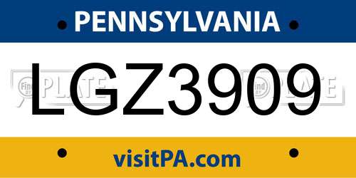 LGZ3909 Pennsylvania License Plate