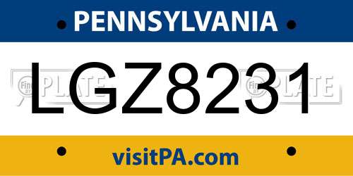LGZ8231 Pennsylvania License Plate