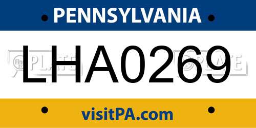 LHA0269 Pennsylvania License Plate
