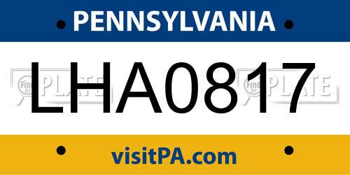 LHA0817 Pennsylvania License Plate