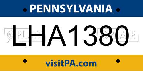 LHA1380 Pennsylvania License Plate