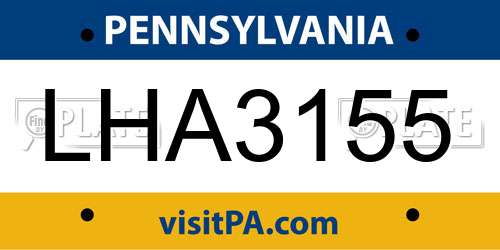 LHA3155 Pennsylvania License Plate