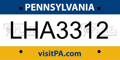 LHA3312 Pennsylvania License Plate