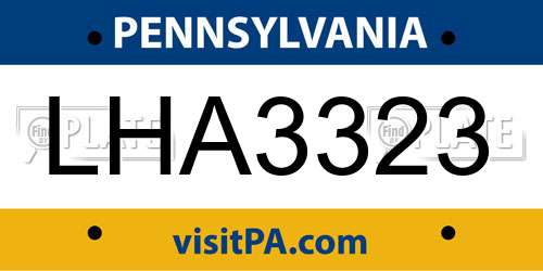LHA3323 Pennsylvania License Plate