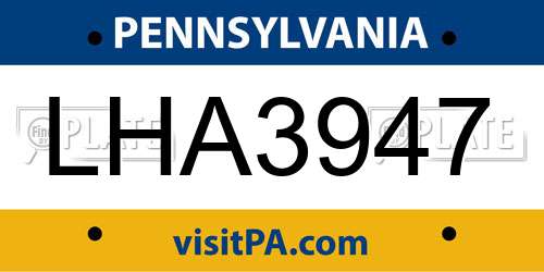 LHA3947 Pennsylvania License Plate