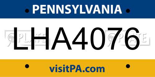 LHA4076 Pennsylvania License Plate