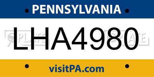 LHA4980 Pennsylvania License Plate