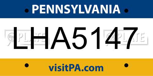 LHA5147 Pennsylvania License Plate