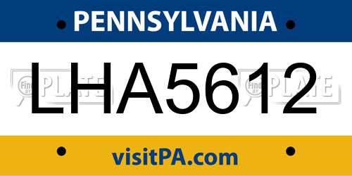 LHA5612 Pennsylvania License Plate