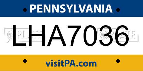 LHA7036 Pennsylvania License Plate