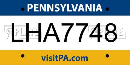 LHA7748 Pennsylvania License Plate