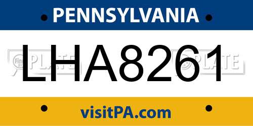 LHA8261 Pennsylvania License Plate