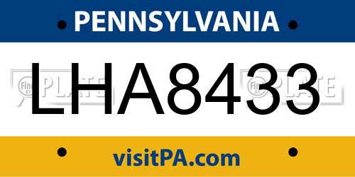 LHA8433 Pennsylvania License Plate