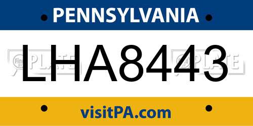LHA8443 Pennsylvania License Plate