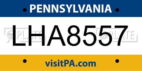 LHA8557 Pennsylvania License Plate