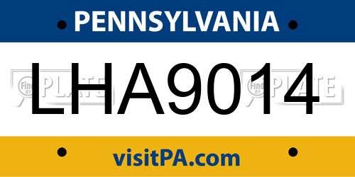 LHA9014 Pennsylvania License Plate
