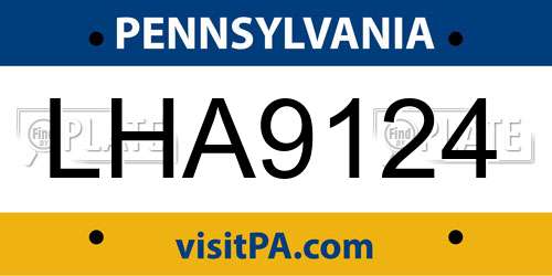 LHA9124 Pennsylvania License Plate