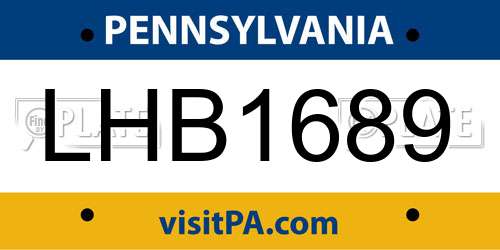 LHB1689 Pennsylvania License Plate