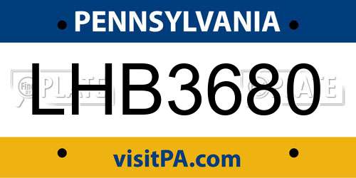 LHB3680 Pennsylvania License Plate