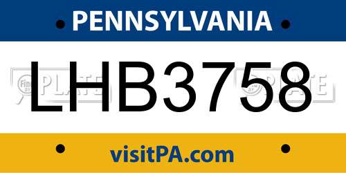 LHB3758 Pennsylvania License Plate