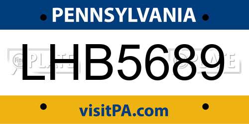 LHB5689 Pennsylvania License Plate