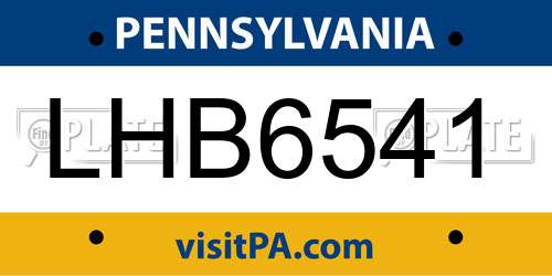 LHB6541 Pennsylvania License Plate
