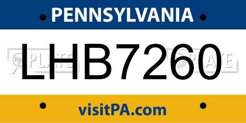 LHB7260 Pennsylvania License Plate