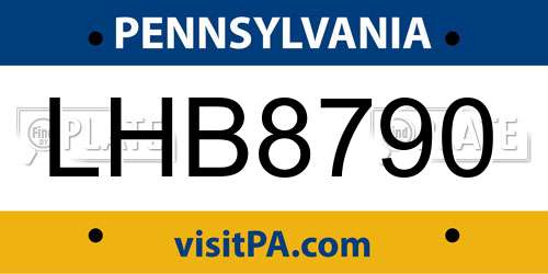 LHB8790 Pennsylvania License Plate