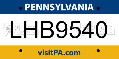 LHB9540 Pennsylvania License Plate