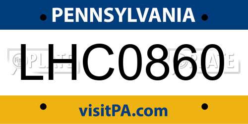 LHC0860 Pennsylvania License Plate