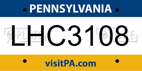 LHC3108 Pennsylvania License Plate