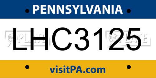LHC3125 Pennsylvania License Plate