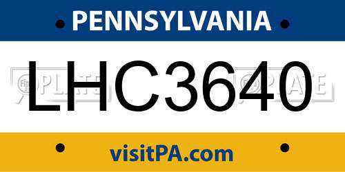 LHC3640 Pennsylvania License Plate