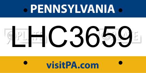 LHC3659 Pennsylvania License Plate