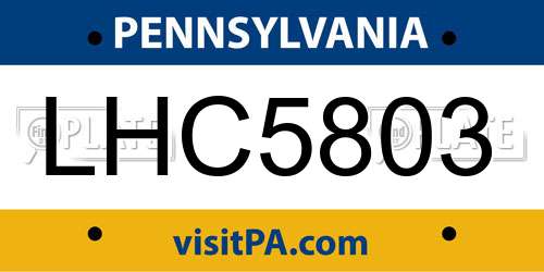 LHC5803 Pennsylvania License Plate