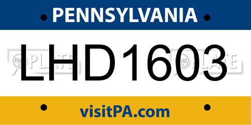LHD1603 Pennsylvania License Plate