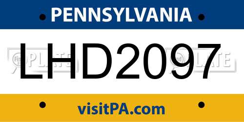 LHD2097 Pennsylvania License Plate