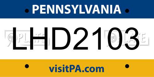 LHD2103 Pennsylvania License Plate