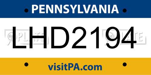 LHD2194 Pennsylvania License Plate