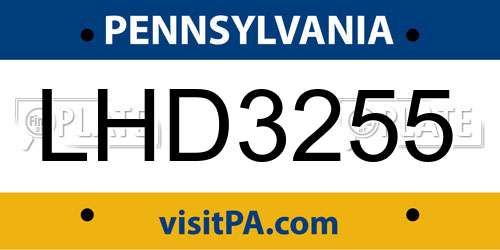 LHD3255 Pennsylvania License Plate