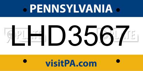 LHD3567 Pennsylvania License Plate
