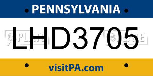 LHD3705 Pennsylvania License Plate
