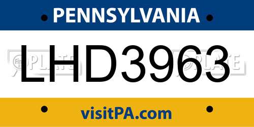 LHD3963 Pennsylvania License Plate