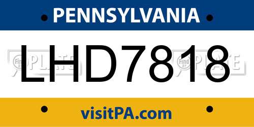 LHD7818 Pennsylvania License Plate