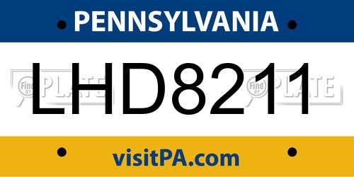 LHD8211 Pennsylvania License Plate