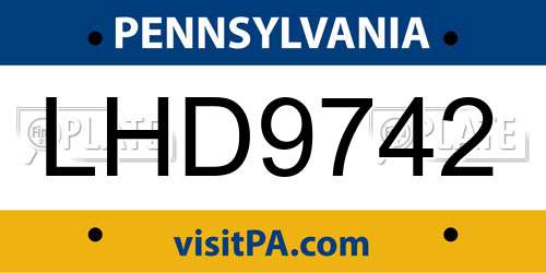 LHD9742 Pennsylvania License Plate