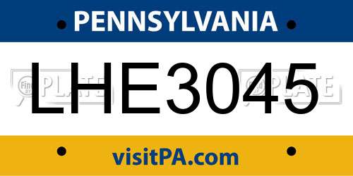 LHE3045 Pennsylvania License Plate